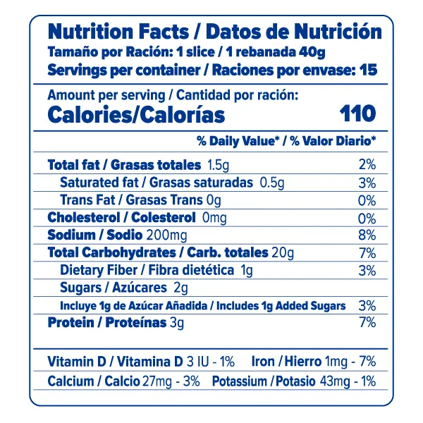 tabla nutricional sandwich blanco miniclub